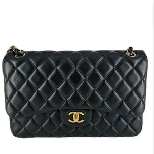 Authentic Jumbo Lambskin Chanel Double Flap Black